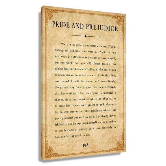 Pride and Prejudice Inspirational Quote Canvas Wall Art, Poster for Bedroom, Kitchen, Modern Decorative Painting for Home or Hallway Gift