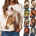 thumbnail image 4 of idosla Women's Western Horse Print Sweatshirt Vintage Cowboy Horse Casual Long Sleeve Crew Neck Loose Pullover Shirts Tops (Grey, L), 4 of 7