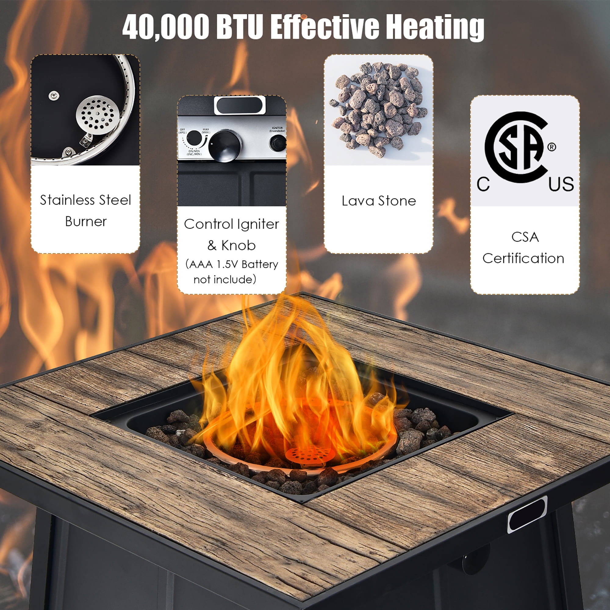 Costway 28 Inches Propane Gas Fire Pit Table 40,000 BTU Outdoor