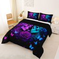 thumbnail image 2 of Castle Fairy Neon Gothic Skull Couple King Size Comforter Sets 3pcs,Rose Butterfly Starry Sky Comforters King Size,Magenta Cyan Blacks,1 Comforter and 2 Pillowcases,Black Reversible, 2 of 6