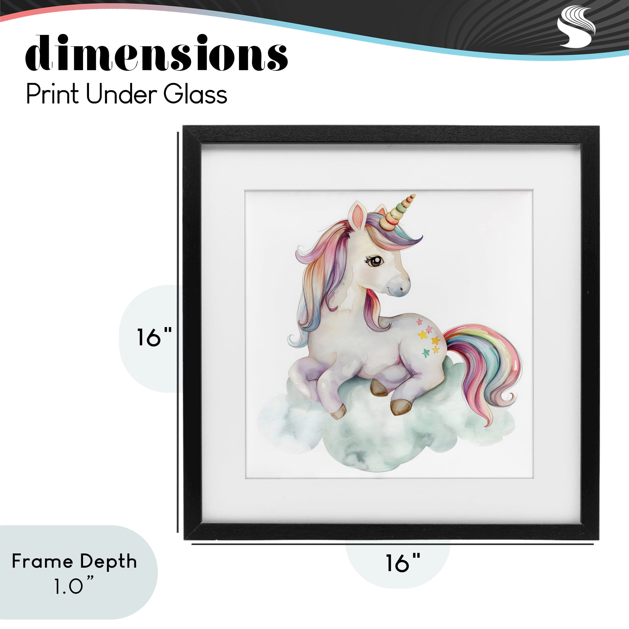 Stupell Industries Rainbow Unicorn on Cloud Black Framed Print Under Glass, design by Creative Studio