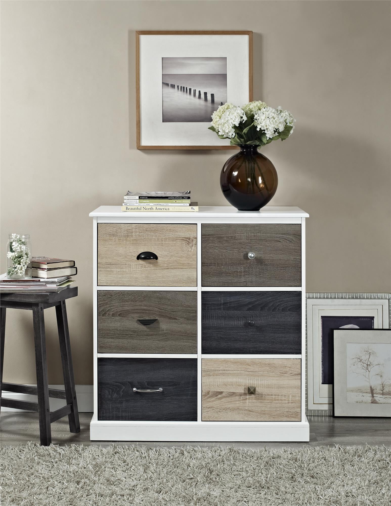 Mercer 6Door Storage with Multicolored Door Fronts, White
