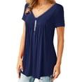 thumbnail image 2 of Liher Tops for Women Classic V Neck Short Sleeve Summer T-shirts Casual Loose Solid Tunic Blouse Navy Blue Tee Clothes Size L, 2 of 3