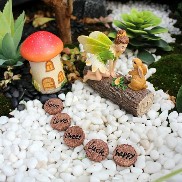 Set de adornos de jardín de resina | Decoración de maceta de tocón de árbol - Edificios de animales humanos realistas | Maceta suculenta de patio resistente a la intemperie | 7 Piezas | Estatuas