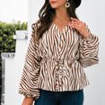thumbnail image 7 of Womens Fall Tunic Tops Henley V Neck Lantern Long Sleeve Blouses Trendy Printed Button Drawstring Tshirts for Leggings, 7 of 7