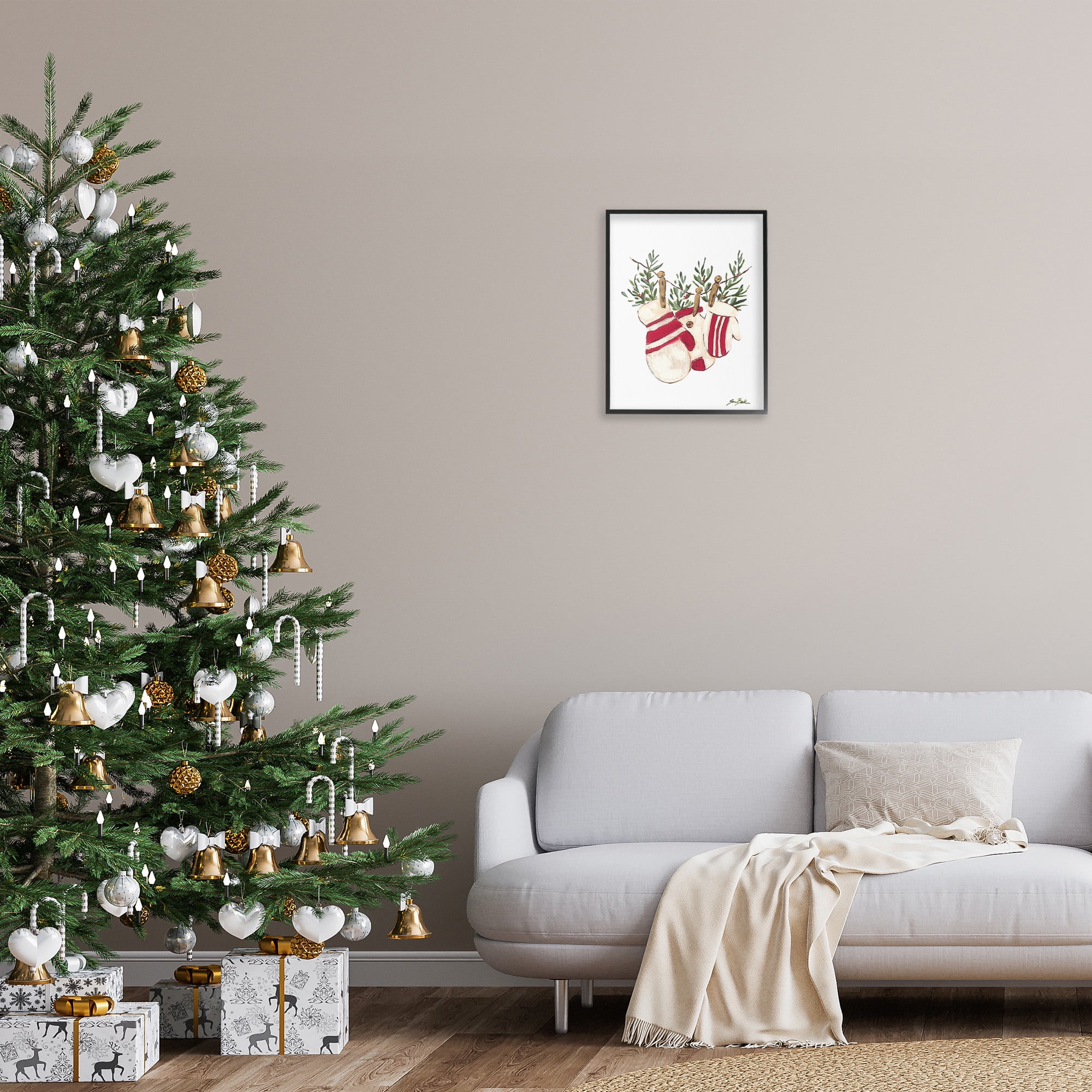 Stupell Industries Winter Mittens on Clothesline Holiday Painting Black Framed Art Print Wall Art, 16 x 20