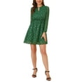 thumbnail image 1 of Vestido de fiesta de mujer Inspire Chic con escote en V, mangas largas, falda acampanada y estrellas doradas, talla L, verde oscuro, 1 of 8