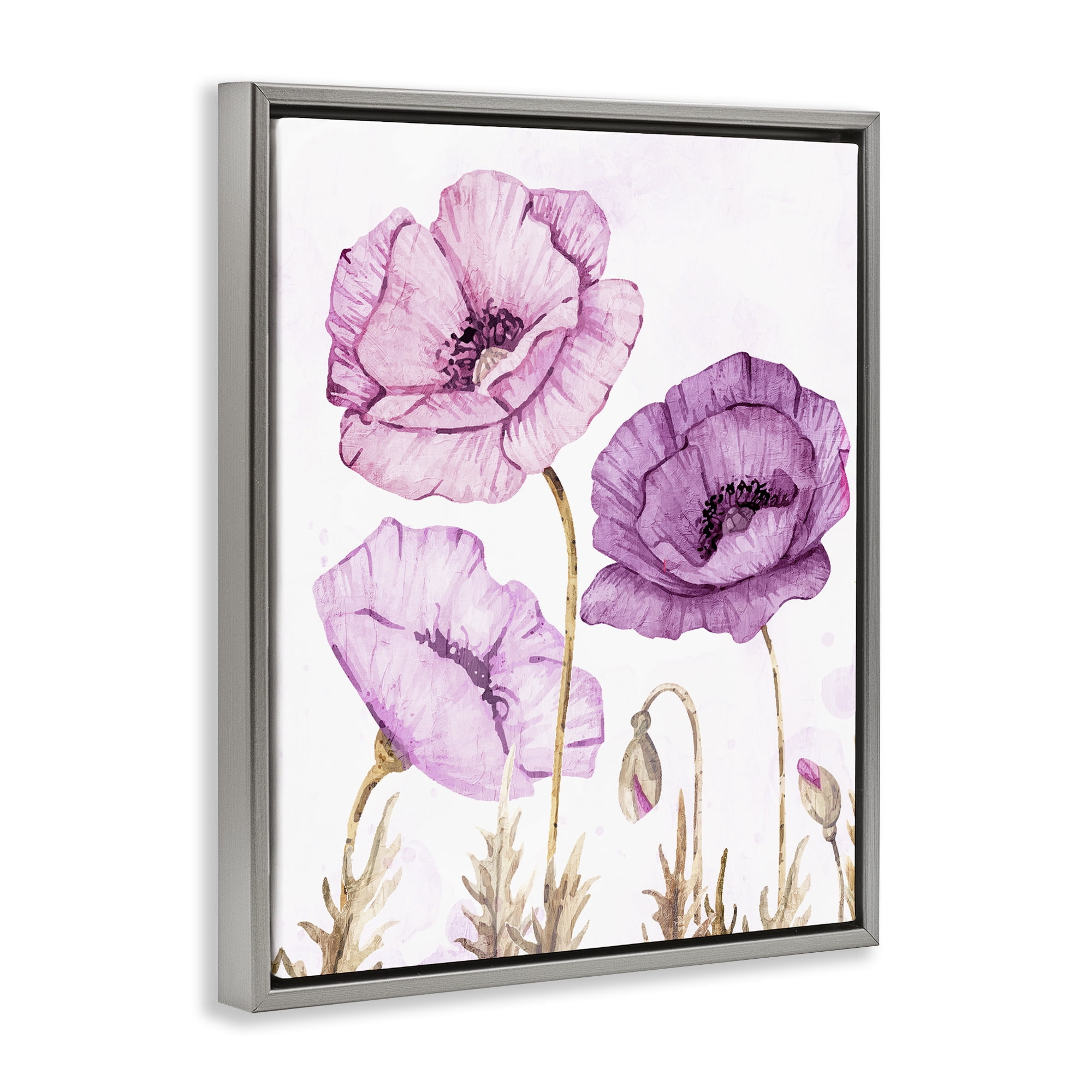 Stupell Industries Bright Poppies in Purple Gray Framed Floater Canvas Wall Art, design by Kim Allen