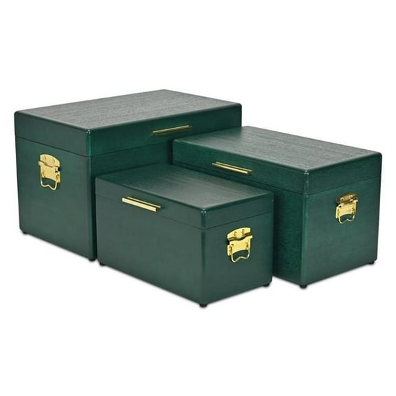 Cheungs 6146-3GRN Sable Trunks with Gold Handles, Dark Green - Set of 3