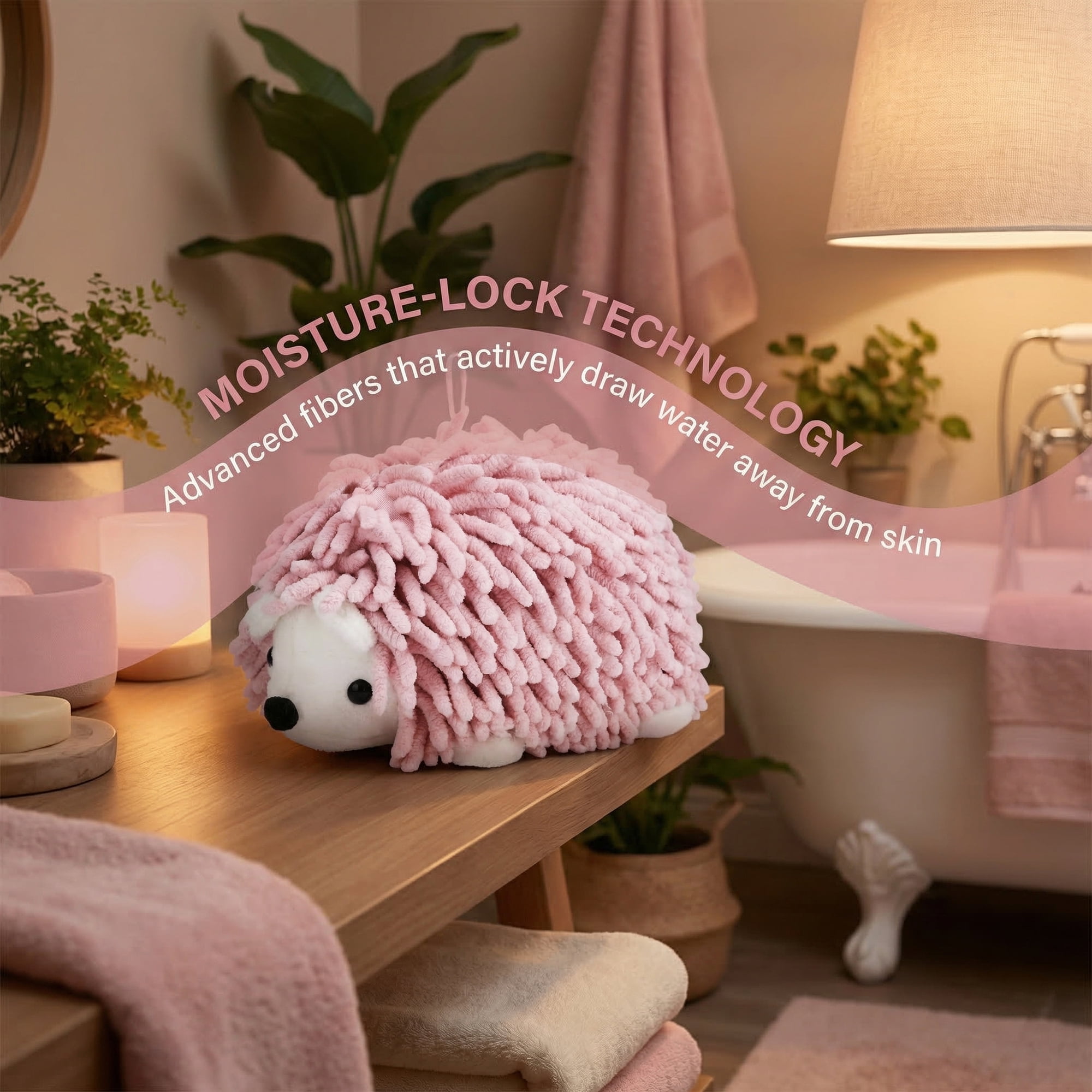 Unique Bargains Animal Chenille Hanging Absorbent Soft Hand Towel Pink/Rose Red 10" x 6"