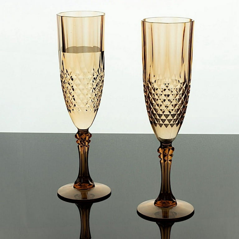 Hand Blown Citrine/amber Champagne Flutes Set of 6 8 5/8 Tall 10