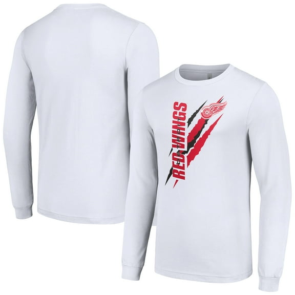 Men's Starter White Detroit Red Wings Color Scratch Long-Sleeve T-Shirt