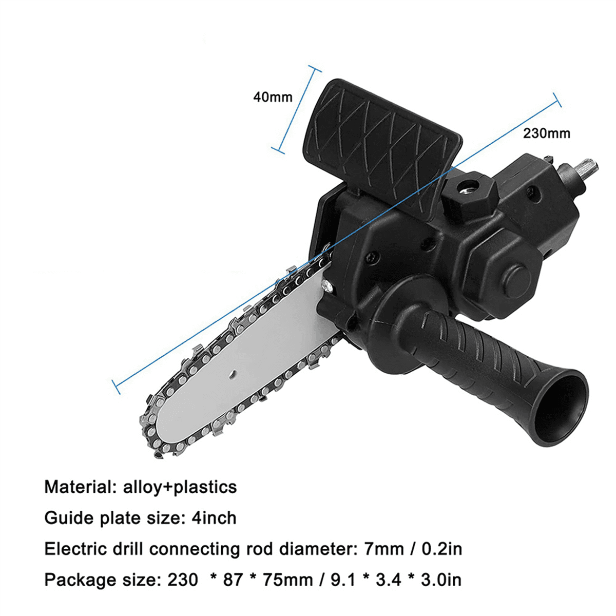 2X Electric Drill Converter Into Electric Saw with 4 Inch Chain Mini Handheld Chain Saw Conversion Bracket Black