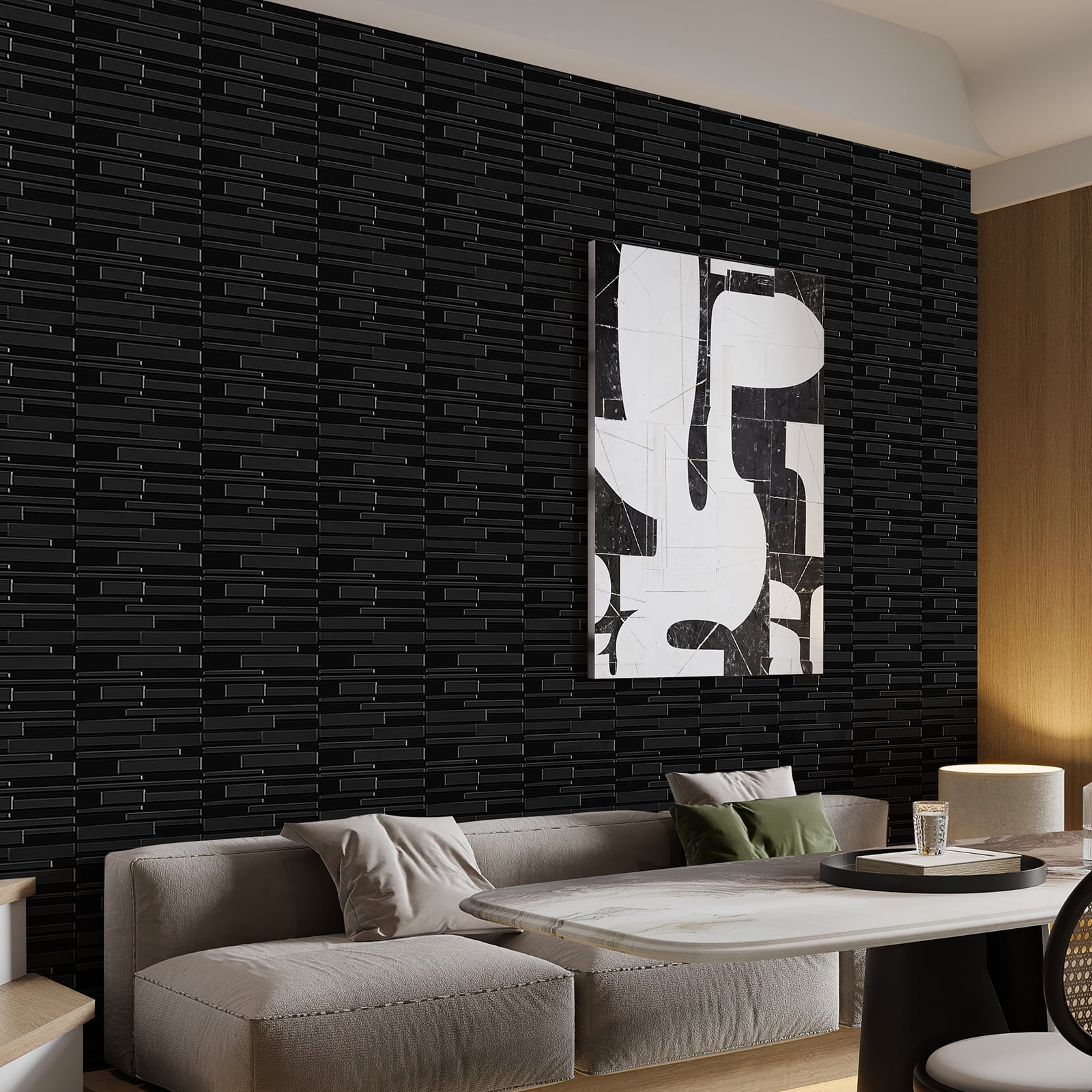 30Pack 3D Wall Panels for Interior Wall Dcor Black 11.8"*11.8" Covering Panels, PVC Textured 3D Wall Tile for Living Room, Bedroom DIY Interior Dcor