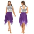 thumbnail image 7 of Kaerm Women Lyrical Ballet Dance Dress Chiffon Hem Keyhole Back Dance Dress Praise Dance Tunic Purple M, 7 of 7