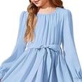 thumbnail image 3 of Fesfesfes Girls Long Sleeve Party Dress With Belt Elegant Pleated Flowy Formal Gown For Special Occasion Birthday Celebration Holiday Outfit(Light Blue,12-13 Years), 3 of 5