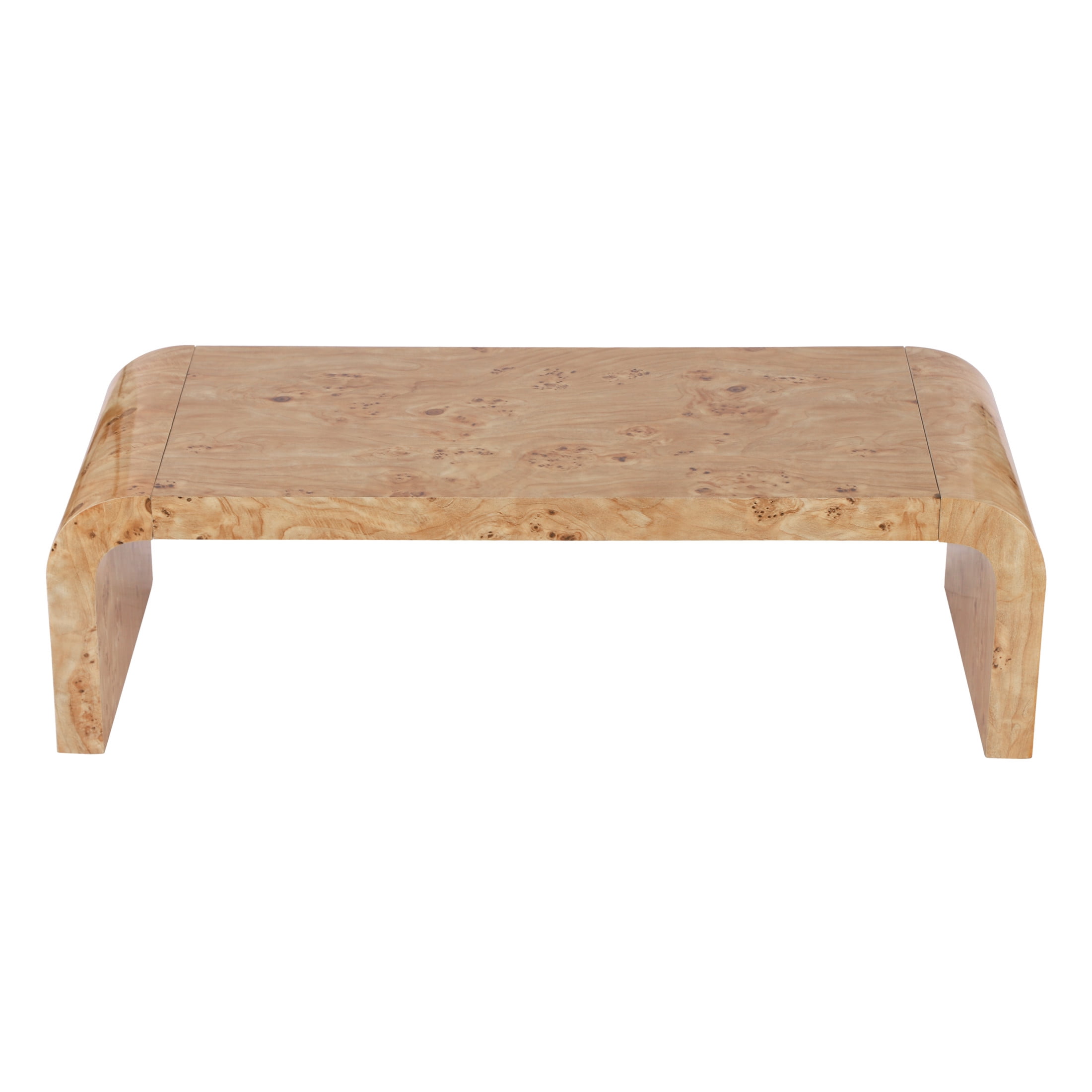 Christopher Knight Home 53.7" Waterfall Coffee Table with Burl Veneer, Curved Edges, Natural