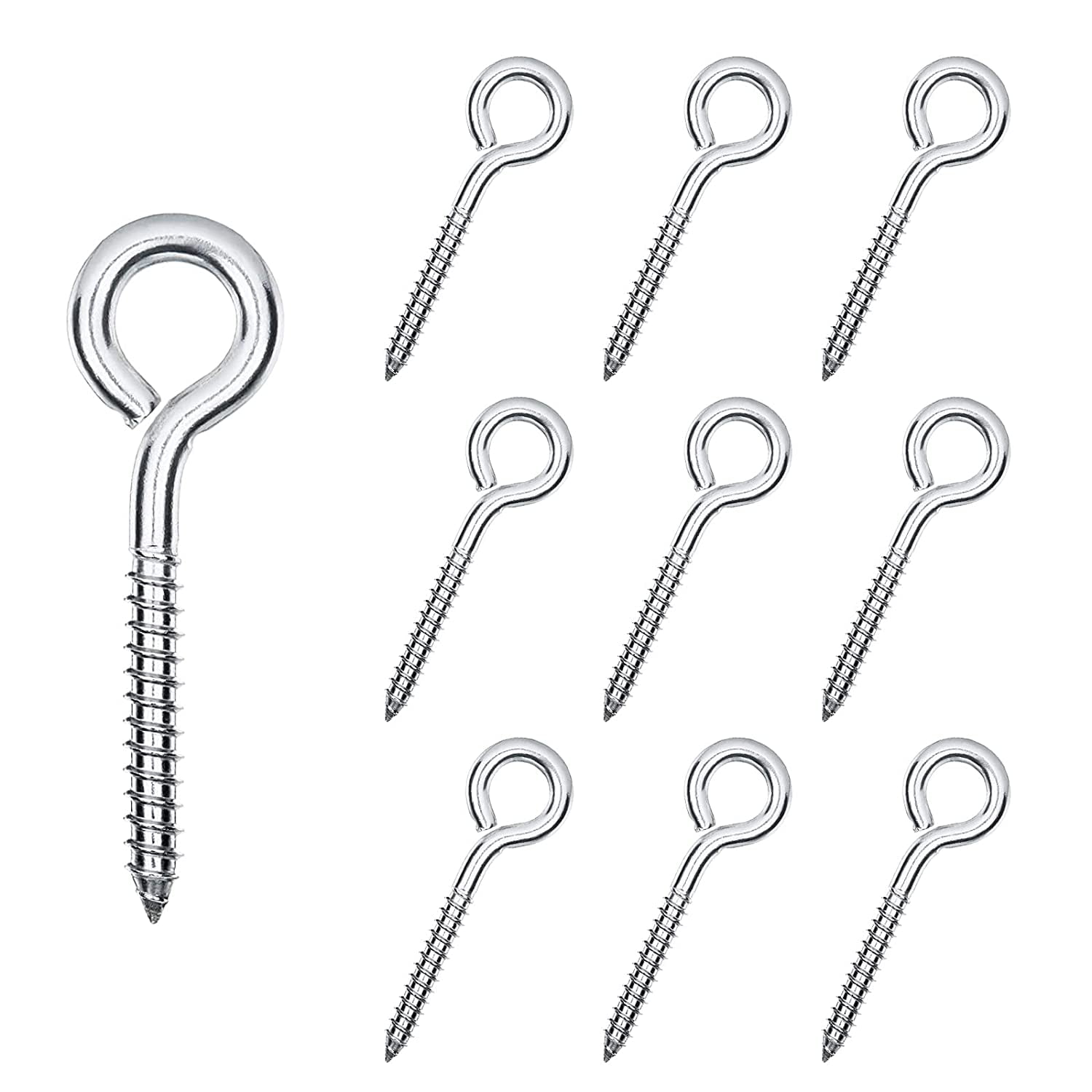 12 Pack 304 Stainless Steel Screw Eyes Screw Eyes Heavy-Duty Screw Hooks Sealed 12 Packs Indoor and Outdoor 3.2 inches Screw Lagging Eye Bolts Small Eyelets self-Tapping Screws 