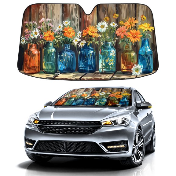 Car Windshield Sun Shade For Front Window Flower Foldable Vehicle Windshield Car Sun Visor Covers Automotive Window Protector Car Camping Privacy Sun Blocker