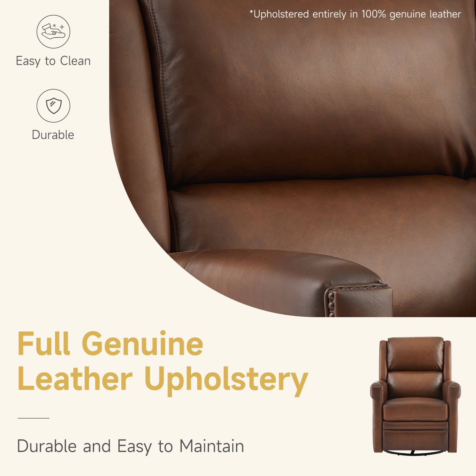 L&L LIVING 100% Top Grain Leather Power Recliner with USB and Type-C Charging Port