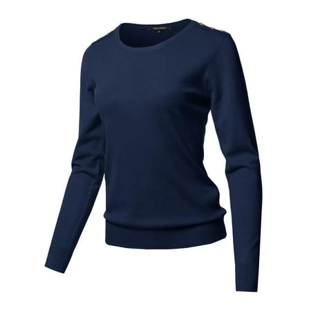 - FashionOutfit Women's Solid Button Detailed Round Neck Viscose Knit Sweater Top