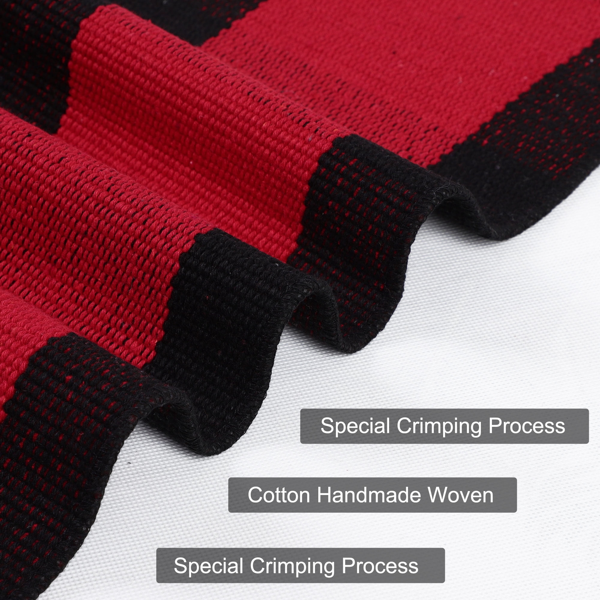 Unique Bargains Cotton Woven Checkered Area Rugs Floor Rug Carpet Mat Red & Black 28"x18"