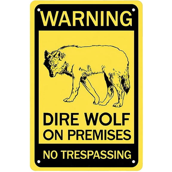 Metal Tin Sign Warning Dire Wolf on Premises Black Vintage Hot Rod Wall Sticker Home Decor House Office Garage Iron Paintings Metal Paintings,12x8 Inch