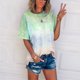 thumbnail image 2 of Camiseta de manga corta para mujer, cuello redondo, teñido anudado, estampado degradado, informal, de moda, camiseta de manga corta, verde, XL, 2 of 6