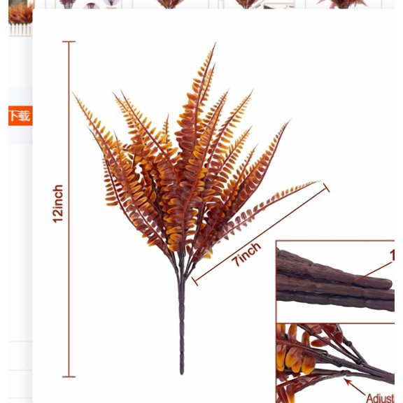 Clearance Under $3 Artificial Boston Fern 7-Fork Persian Fern For Living Room Office Desk,Plastic Brown (1Pc)