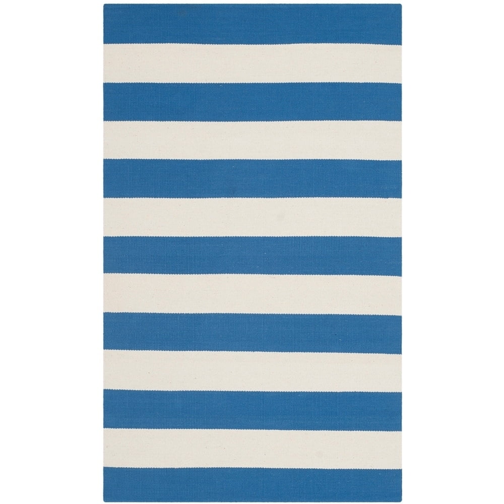 SAFAVIEH Montauk Saranna Striped Cotton Area Rug, Grey/Ivory, 6' x 6' Round