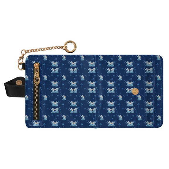 Small Wallet For Women Bifold Leather Pocket Coin Credit Card Holder With RFID Blocking Elephants Blowing Bubbles Pattern
