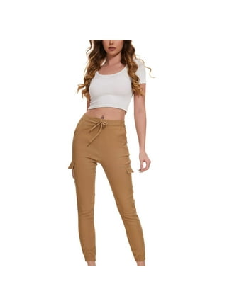 Jalioing Yoga Pant for Women Seamless Cropped High Waist Stretch Skinny  Flattering Soft Basic Workout Trouser (Medium, Brown) 