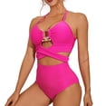 thumbnail image 7 of Jacenvly Women Tankini Set Two Piece Fashion Sleeveless Swimsuit Solid Halter Neck Surfing Swimwear Lightweight Women'S Casual Bikini Swimsuit Pink, 7 of 7