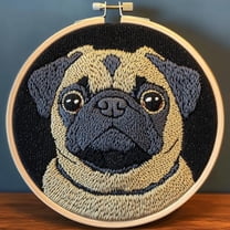 DIY Punch Needle Kits for Beginners Cute Pug Dog with Black Color Background with Hoop Punch Needle Starter Craft Embroidery Set Easy for Adults and Children Festival Gift and Decoration 20x20cm-1