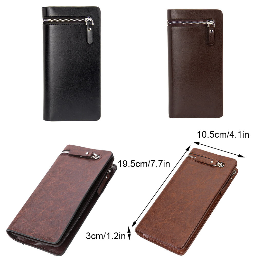 TureClos Men Long Wallet Luxury Money Card Holder Solid Color Purse Leather  Zipper Fashion Handbag Phone Keys Multi-card Bag Black 