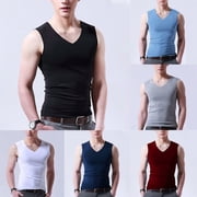 Men Ice Silk Sleeveless Vest V-Neck Tank Top Underwear Undershirt Muscle T-Shirt