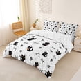 thumbnail image 2 of jejeloiu Black Cat Ribbon Bow Duvet Cover Set Kids,White Floral Print Bedding Full,Reversible,3pcs(No Comforter), 2 of 6