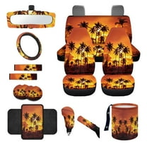 Yuyamidu Orange Sunset Car Seat Covers Full Set with Steering Wheel Cover Coconut Tree Seat Belt Pads Armrest Cover Handbrake Cover Set Trash Bag Auto Rear View Mirror Covers Cup Holders, 14 PCS