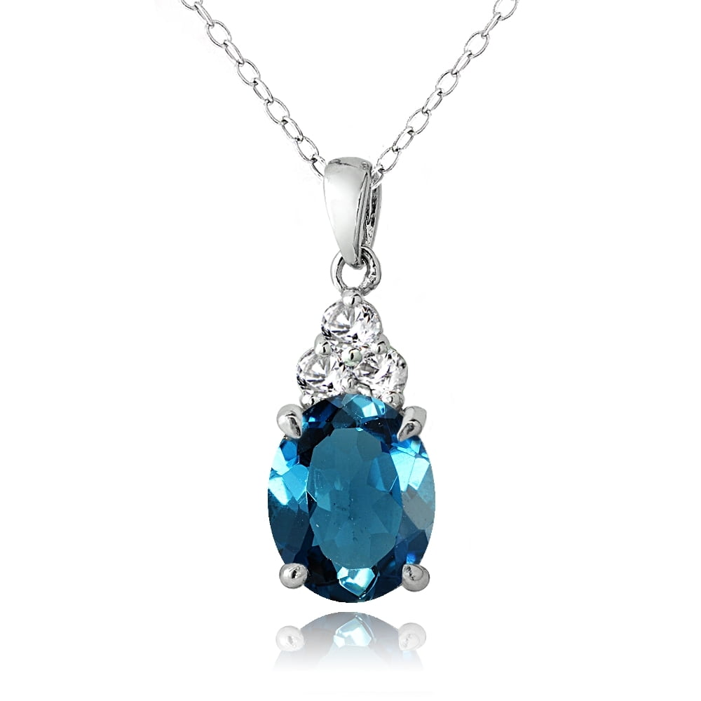 Sterling Silver 2.9ct London Blue and White Topaz Oval Necklace by