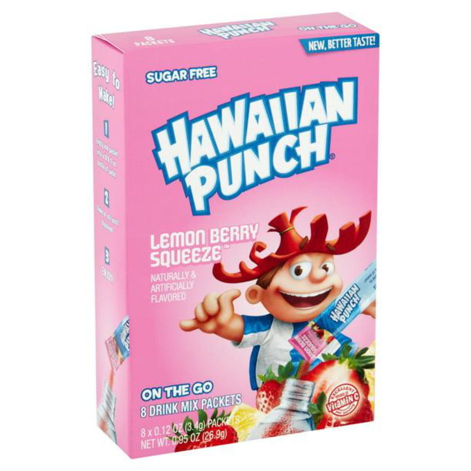 (4 pack) Hawaiian Punch Lemon Berry Squeeze On The Go Drink Mix Packets Sugar Free, 0.12 oz, 8 count