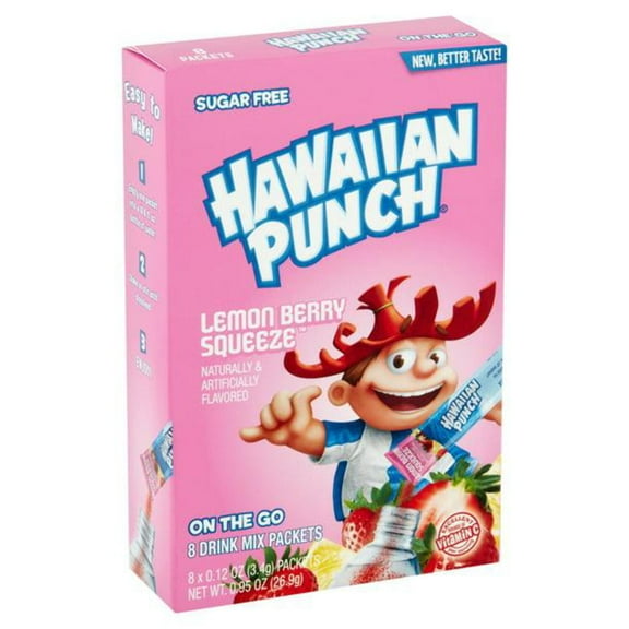 Hawaiian Punch Lemon Berry Squeeze On The Go Drink Mix Packets Sugar Free, 0.12 oz, 8 count