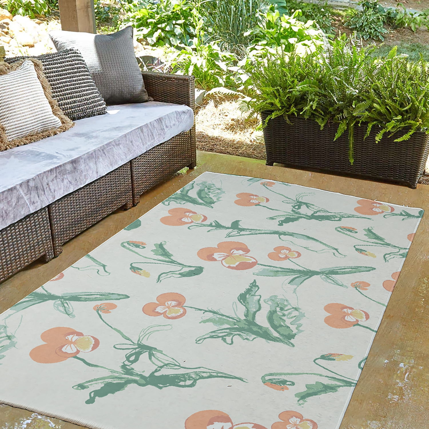 3' x 5' Simply Daisy Bunch of Pansies Casual Chenille Area Rug, Orange