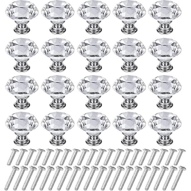 Perillas de gabinete de cristal, 20 piezas Perillas de gabinete de cristal de diamante transparente de 30 mm