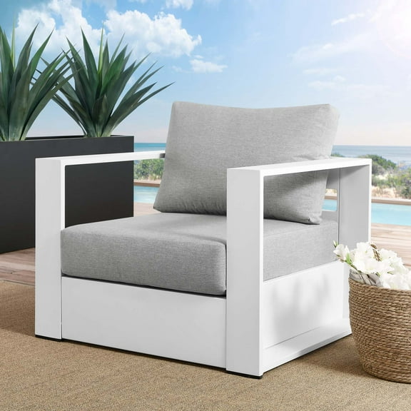 Modway Tahoe Outdoor Patio Powder-Coated Aluminum Armchair in White Gray