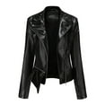 thumbnail image 4 of Women's Slim Fit Stand Collar Rivet Leather Jacket - Motorcycle Style - Black, 4 of 4