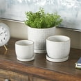 thumbnail image 2 of DecMode 7", 5"H Abstract Circle Patterned White Ceramic Planter with Brown Accents and Base Tray (3 Count), 2 of 9