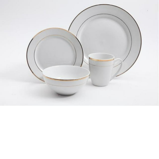 Gibson Palladine Service de table 16 pièces, double bande dorée, céramique fine