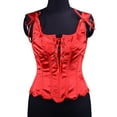 thumbnail image 2 of Kilaqueen Women's Renaissance Vintage Corset Bustier Chic Wave Hem Lace Up Tie Front Overbust Bodice Bodyshaper Tops Halloween Costumes, 2 of 6