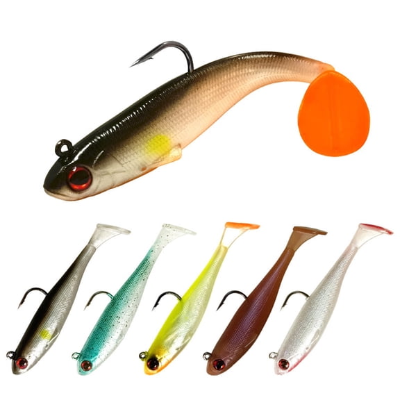 GoXteam 6 packs Soft Fishing Lures for Bass Fishing Pre-Rigged Jig Head Paddle Tail Swimbaits Bass Lures for Crappie Trout Walleye Saltwaterr Freshwater
