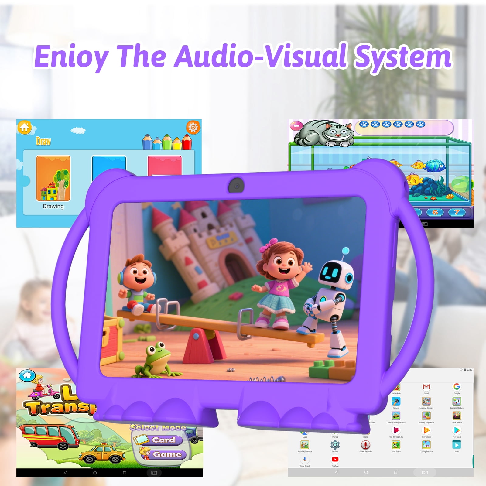 WUIUHOU 7inches Android 12.0 tablet for Kids with Case, 4GB(2+2Expand) RAM+32GB ROM(Can Expand Up to 512GB), Front 2.0MP+ Back 5.0MP Dual Cameras, 1024*600 IPS LCD, Purple
